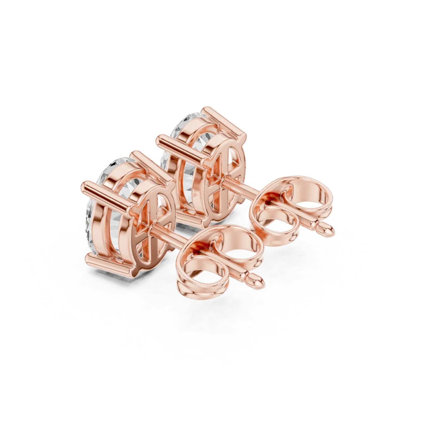 Oval cut lab grown diamond stud earrings in rose gold back side view by Diamonds for Everyone Australia