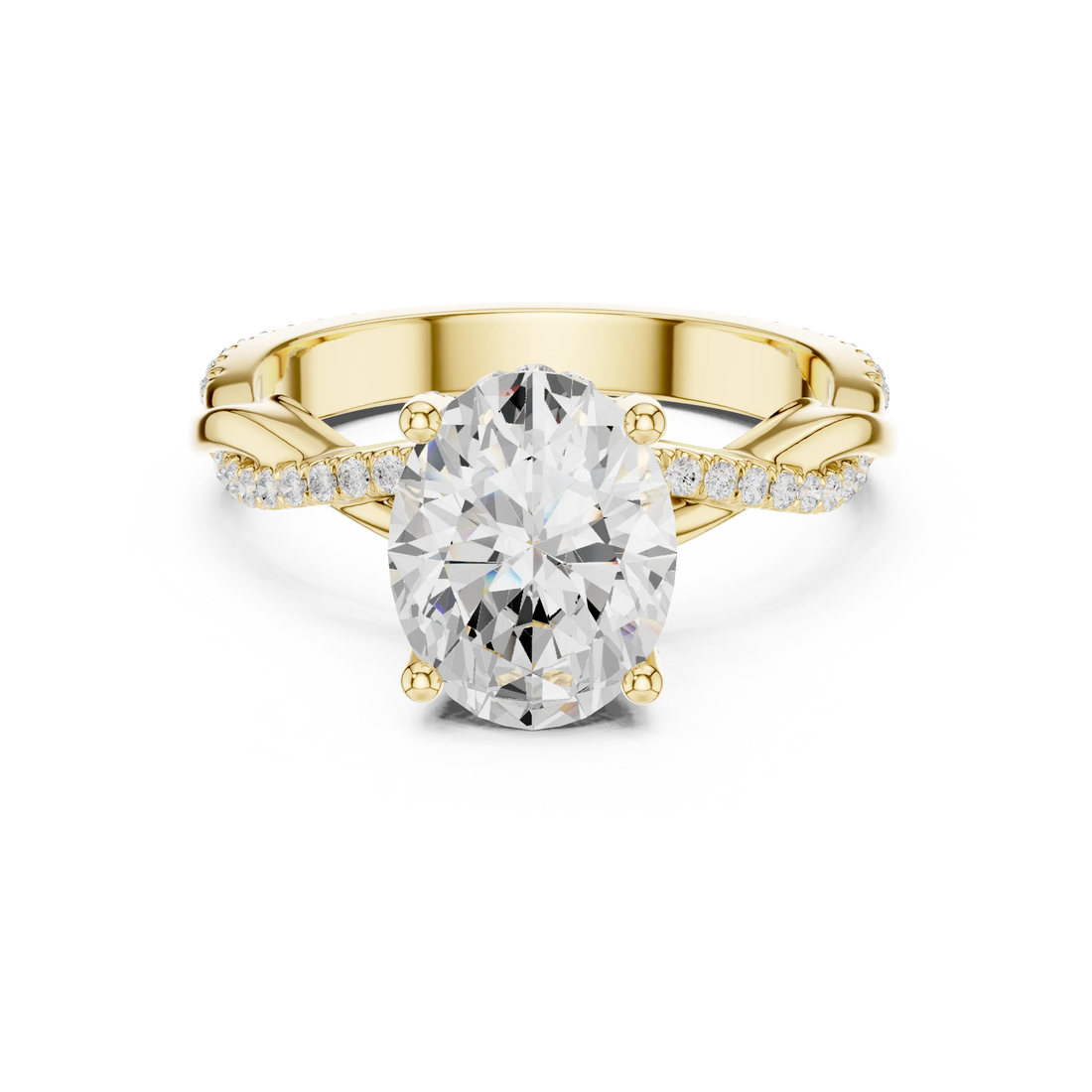 Oval diamond ring in yellow gold with twisted vine pave band and lab-grown diamond – Australia