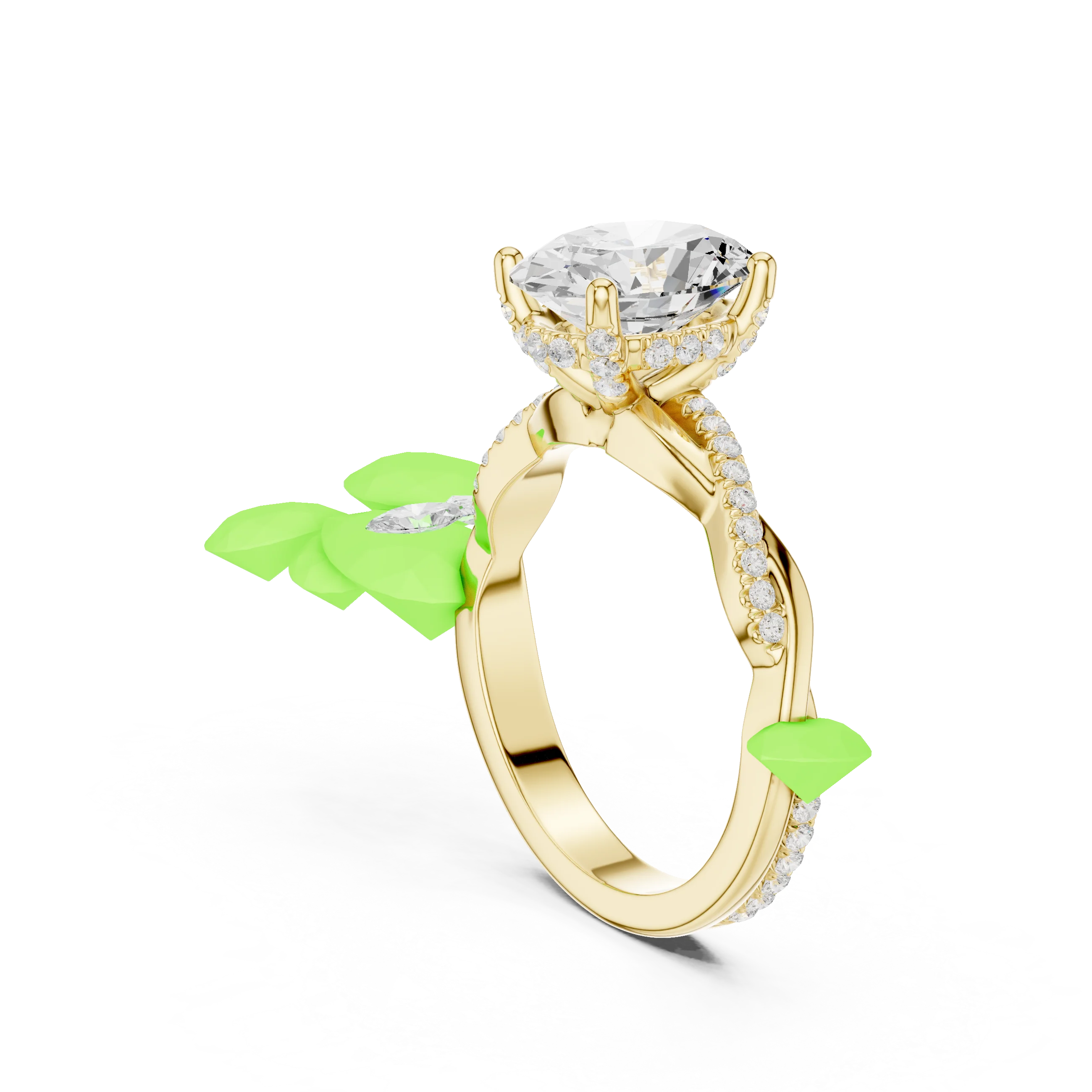 Back view of yellow gold oval diamond ring with twisted vine pave band and lab-grown diamond – Australia