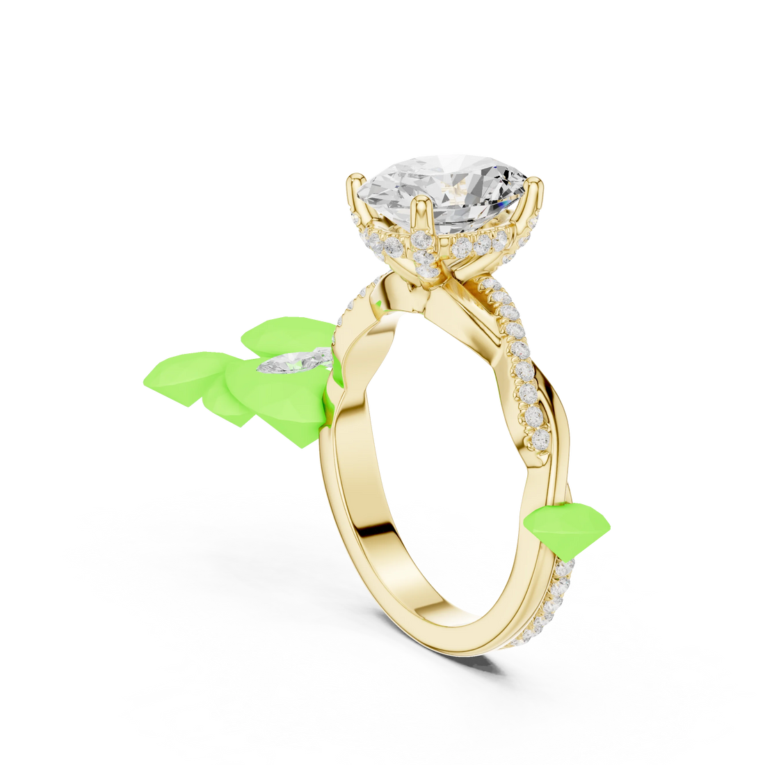 Back view of yellow gold oval diamond ring with twisted vine pave band and lab-grown diamond – Australia