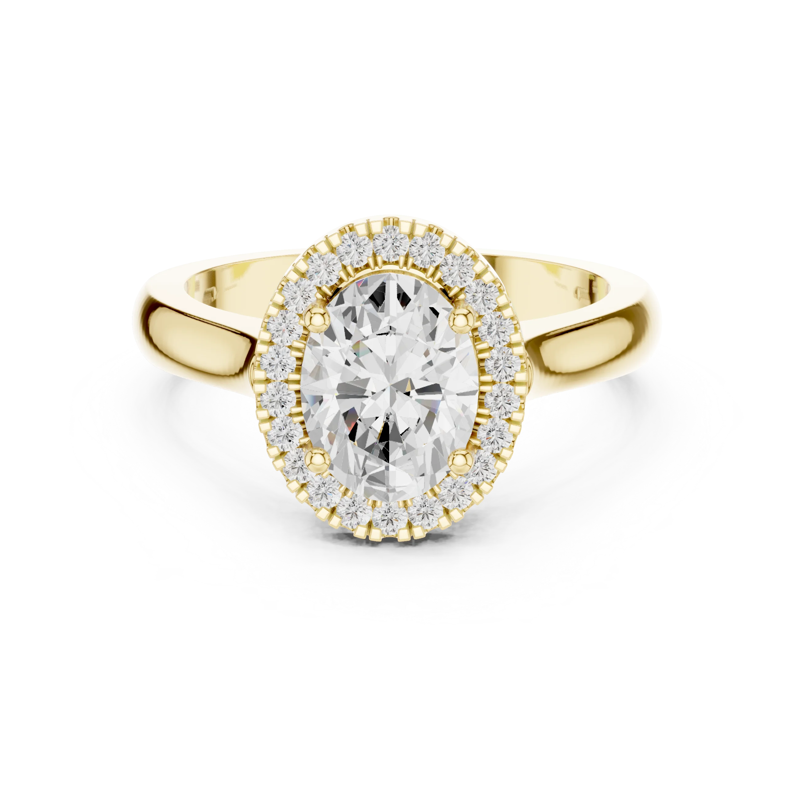 Oval cut halo ring with lab-grown diamond in yellow gold with classic luxury appeal