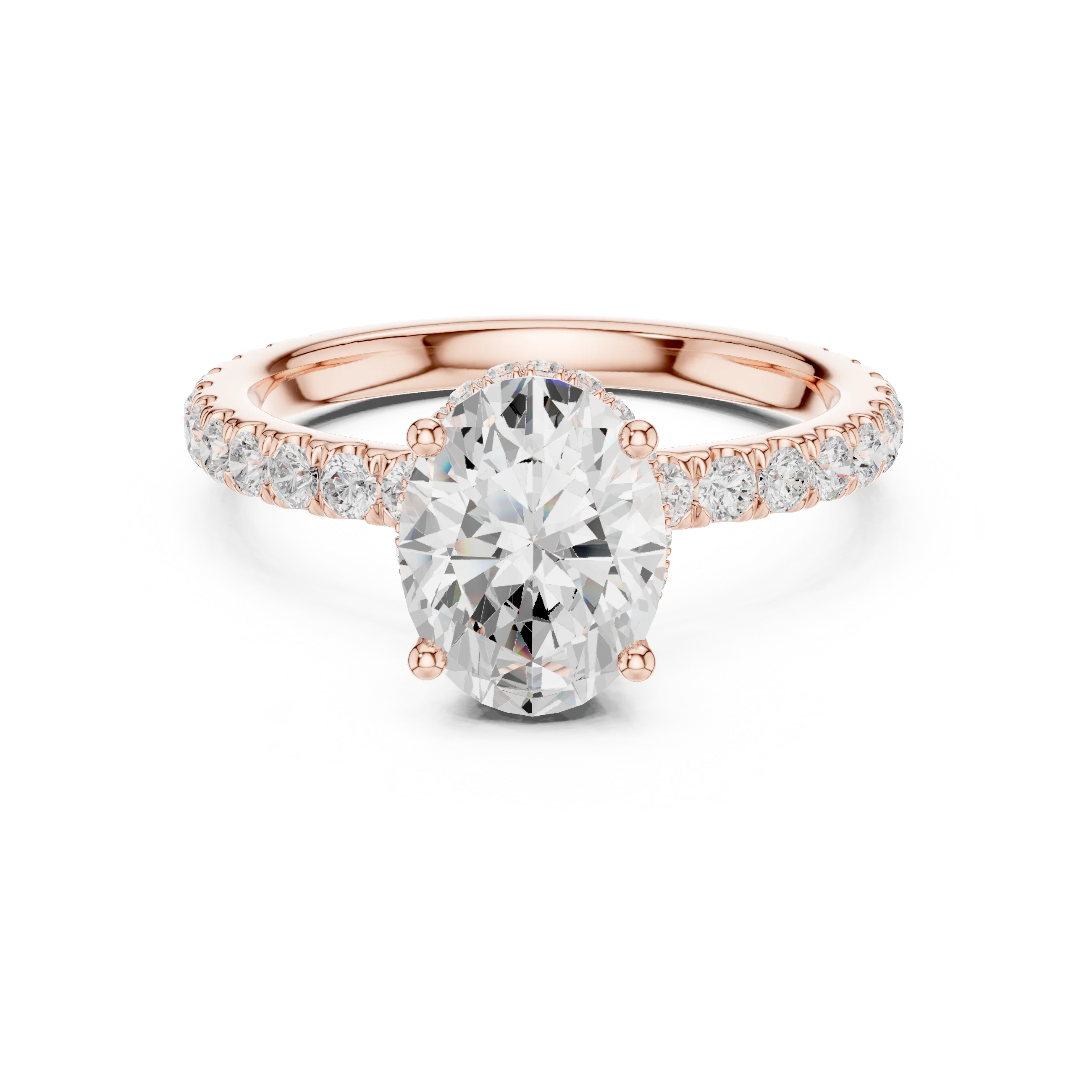 Oval hidden halo ring in rose gold with pave diamond band and lab-grown diamond – Australia