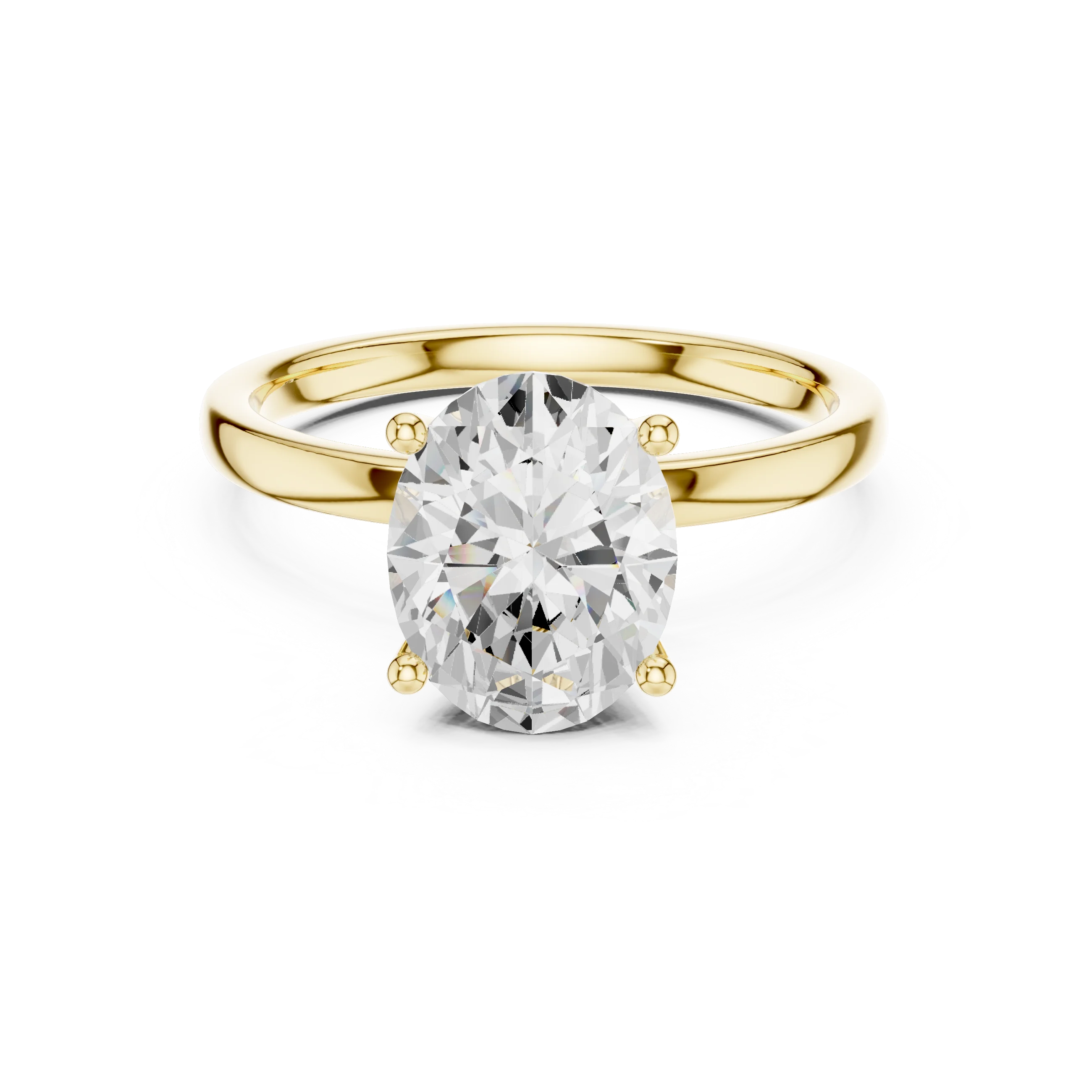 Lab-grown oval cut solitaire ring in yellow gold with smooth domed band