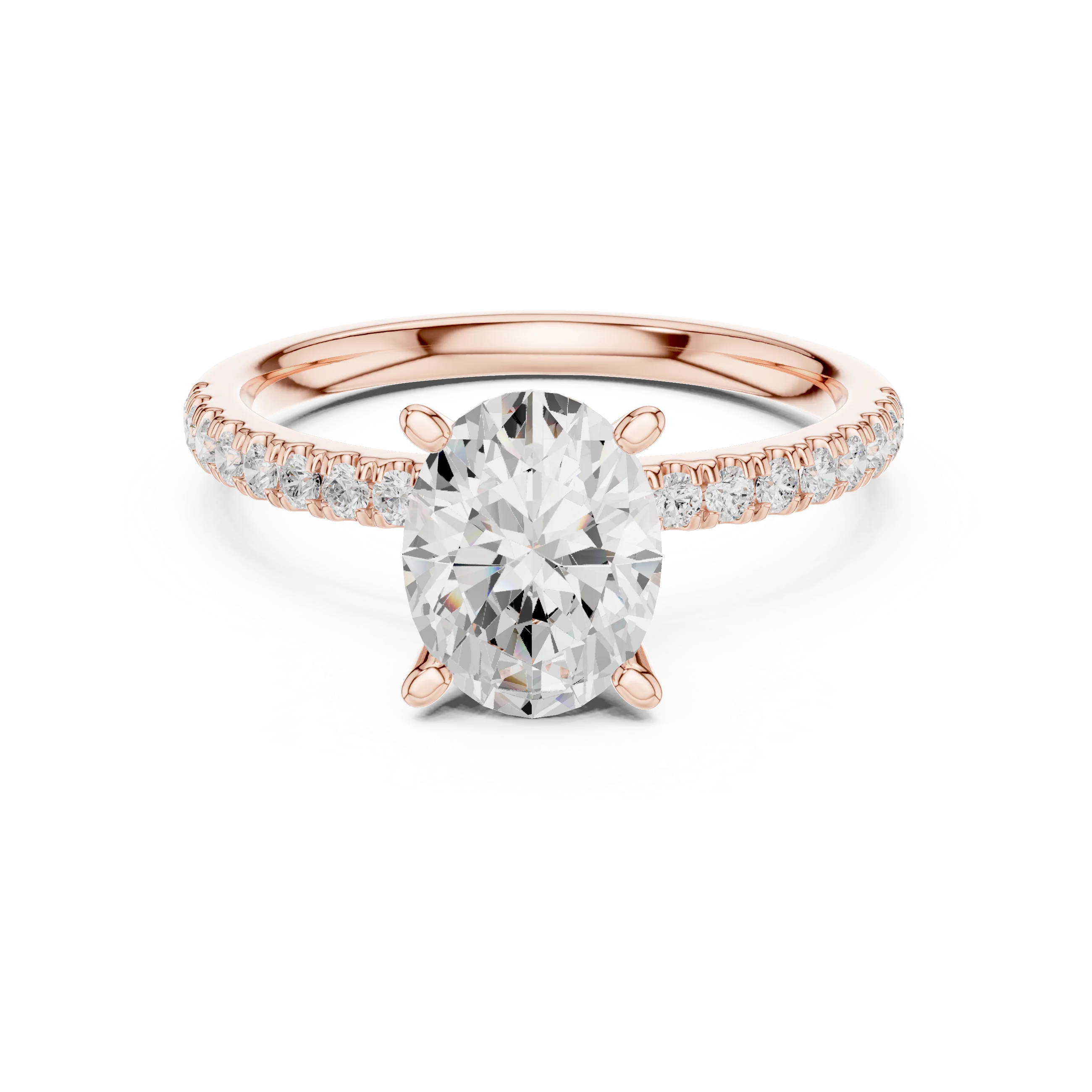 Oval solitaire ring in rose gold with pave diamond band and lab-grown diamond – Australia