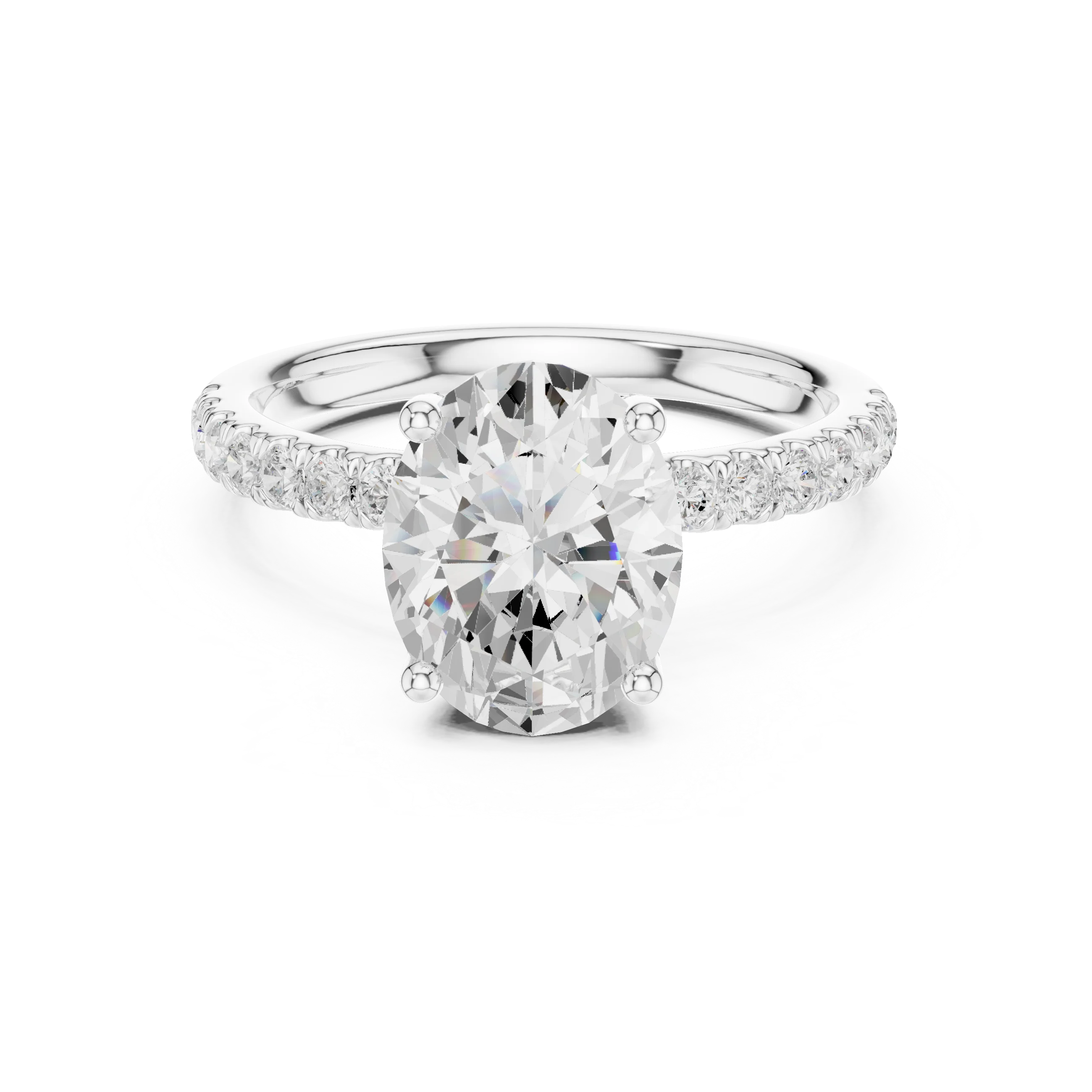 Oval solitaire ring in white gold with pave diamond band and lab-grown diamond – Australia