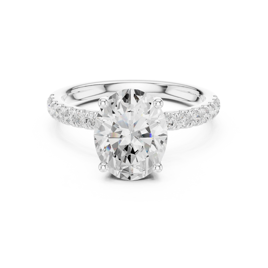 Oval solitaire ring in white gold with pave diamond band and lab-grown diamond – Australia