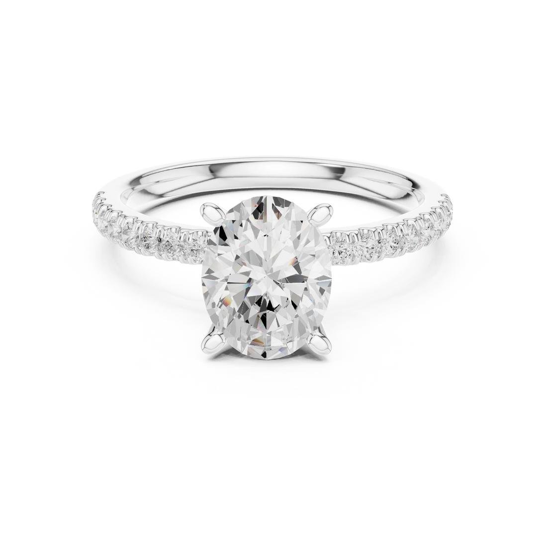 Oval solitaire ring in white gold with pave diamond band and lab-grown diamond – Australia