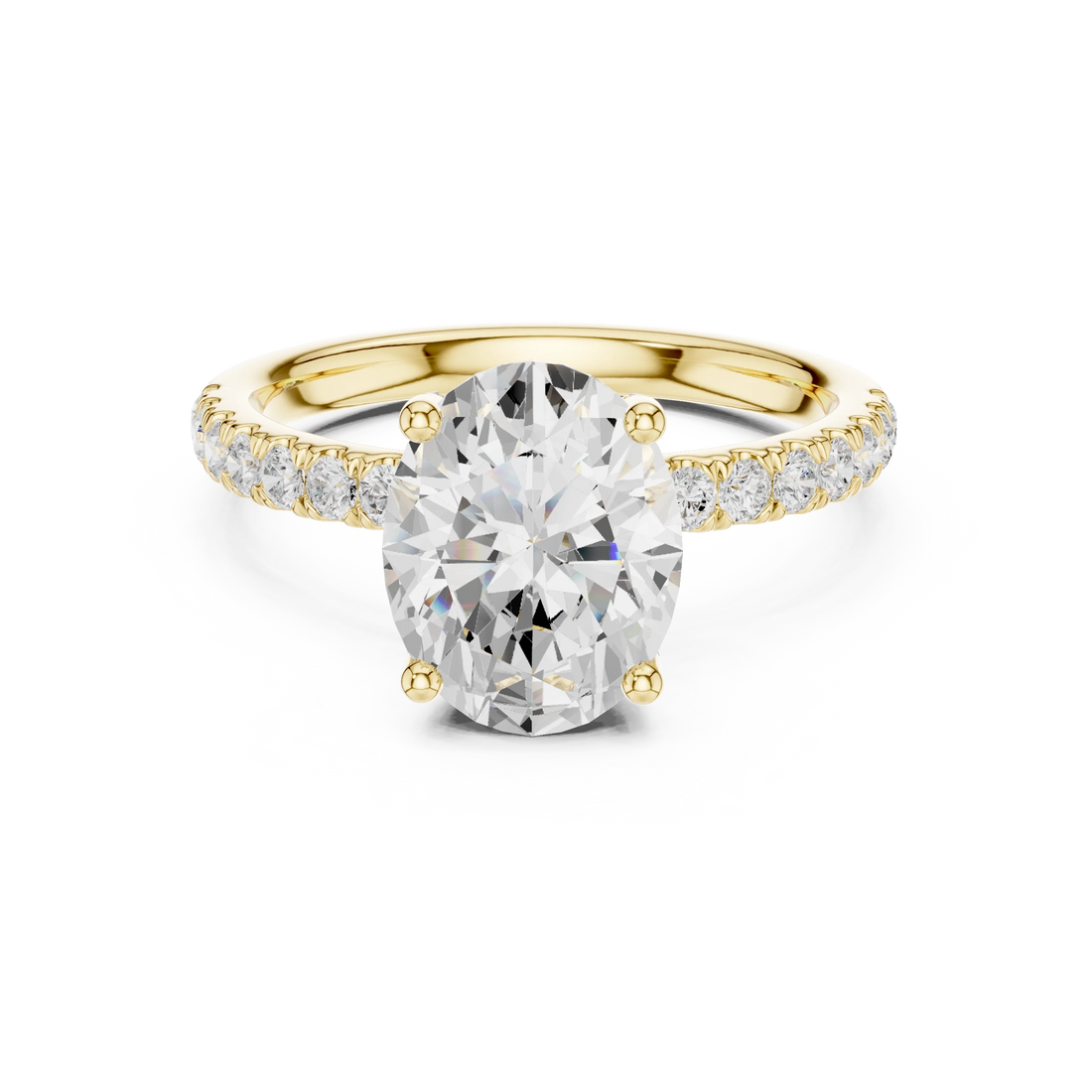Oval solitaire ring in yellow gold with pave diamond band and lab-grown diamond – Australia