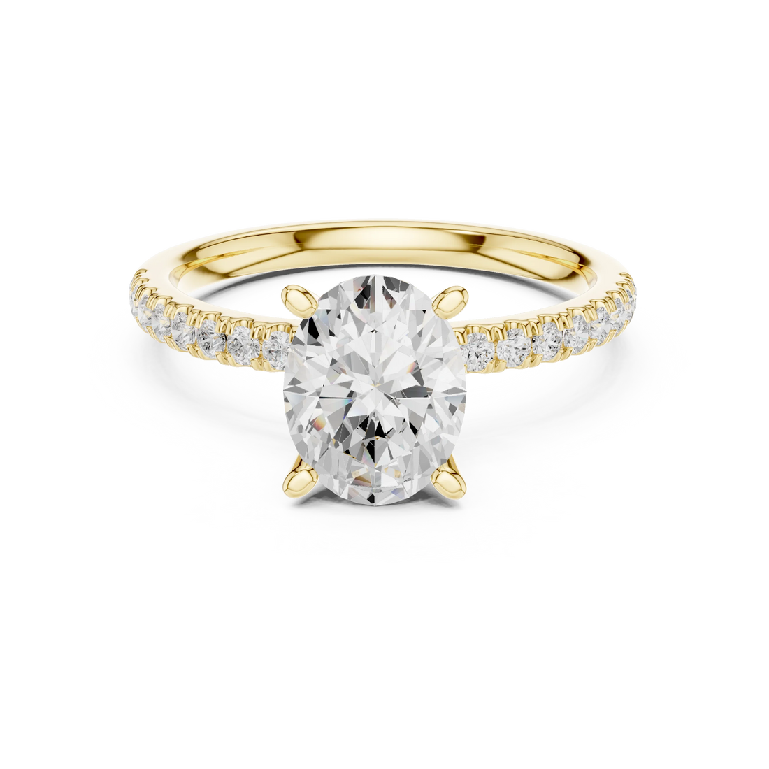 Oval solitaire ring in yellow gold with pave diamond band and lab-grown diamond – Australia