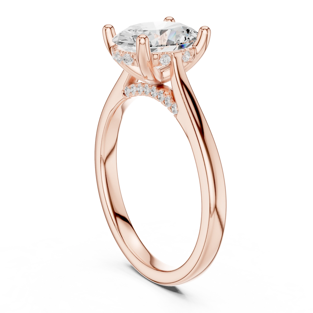 Back view of rose gold oval solitaire ring with plain domed band and lab-grown diamond – Australia

