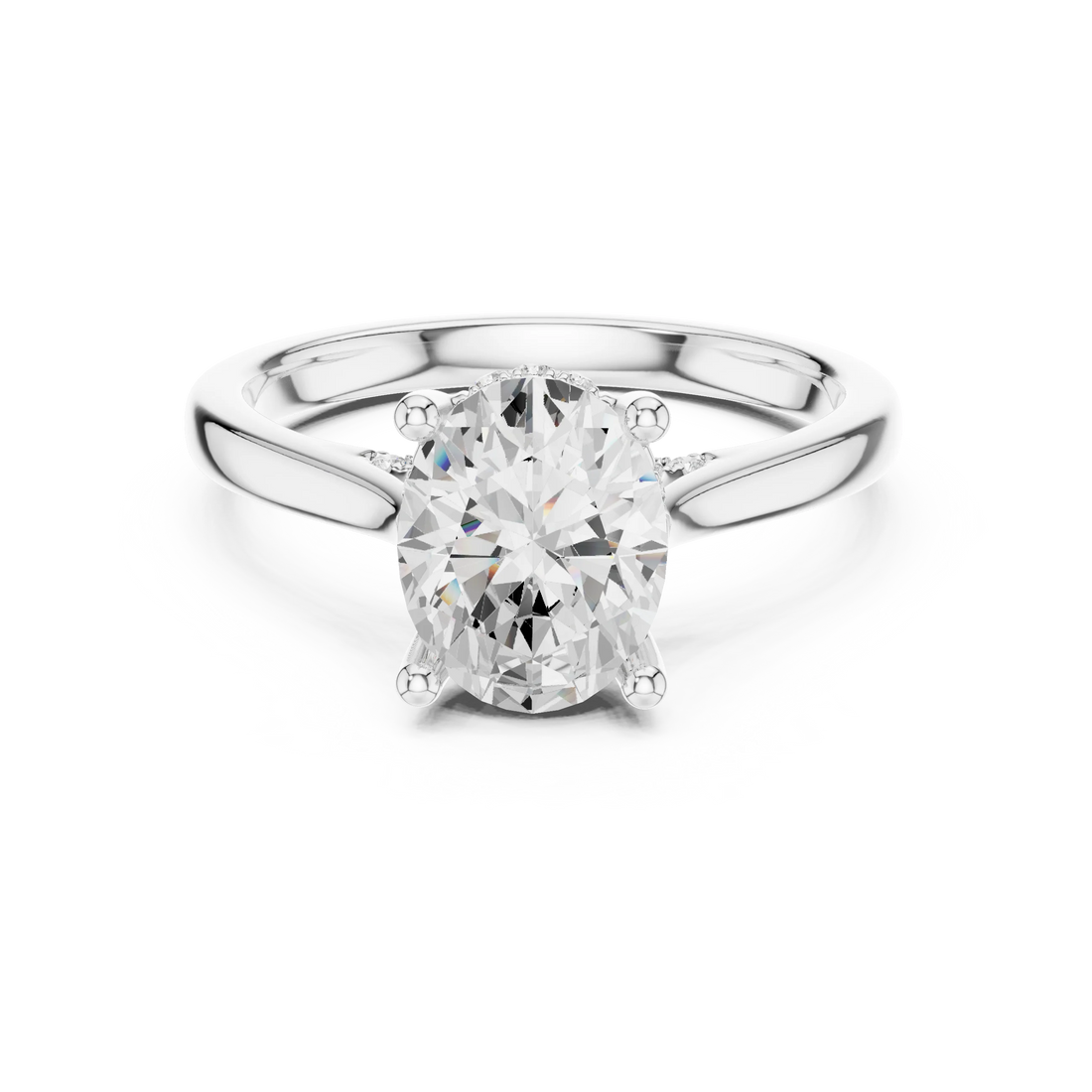 Oval solitaire ring in white gold with plain domed band and lab-grown diamond – Australia