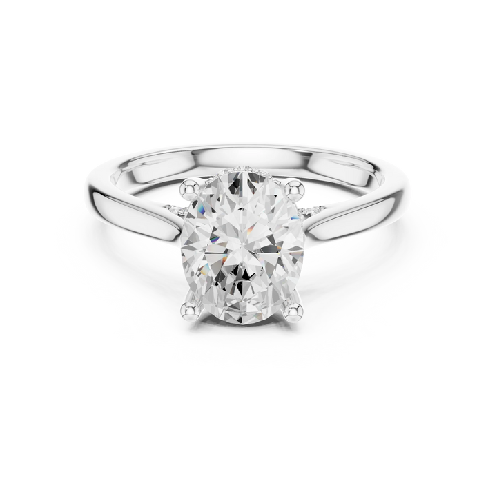 Oval solitaire ring in white gold with plain domed band and lab-grown diamond – Australia