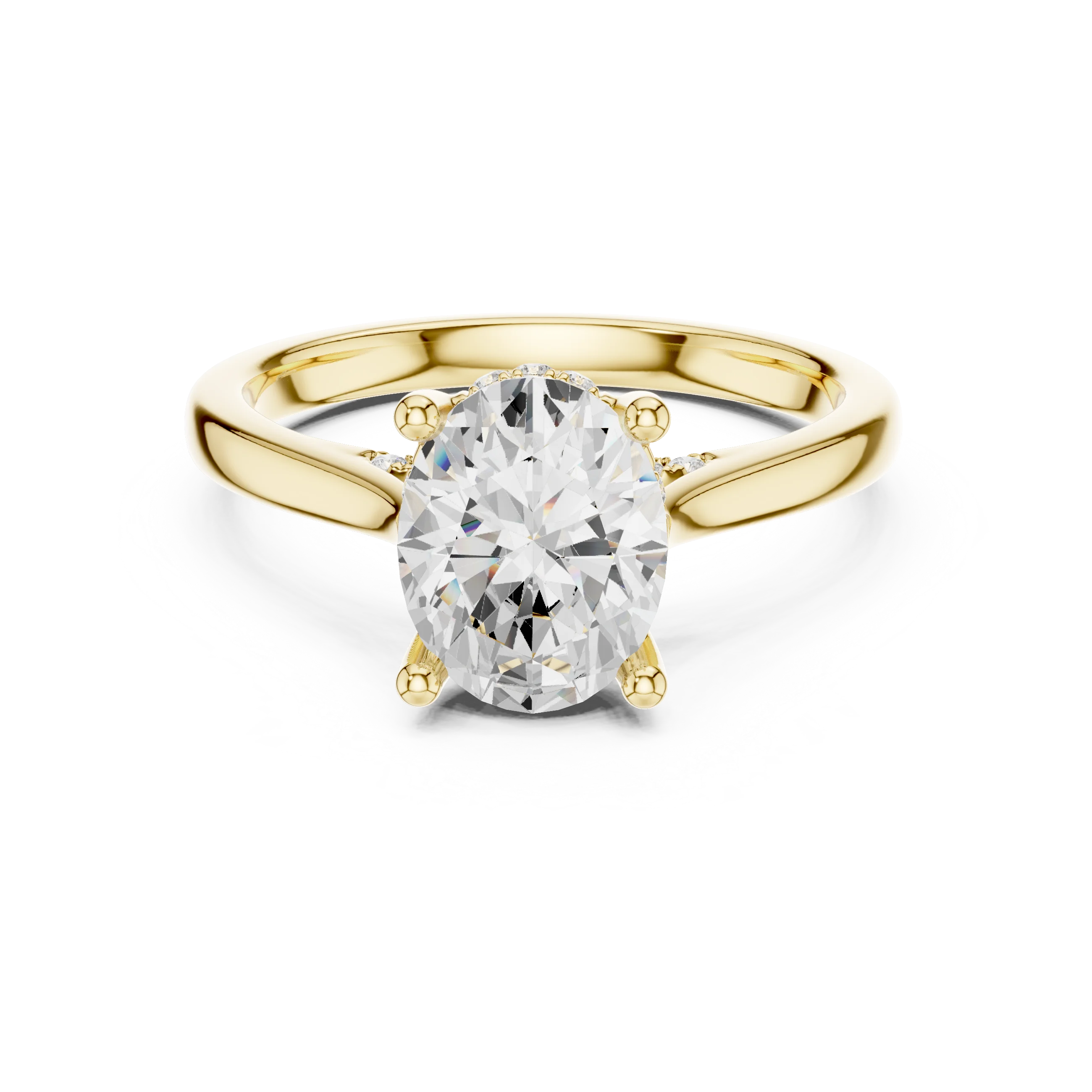 Oval solitaire ring in yellow gold with plain domed band and lab-grown diamond – Australia