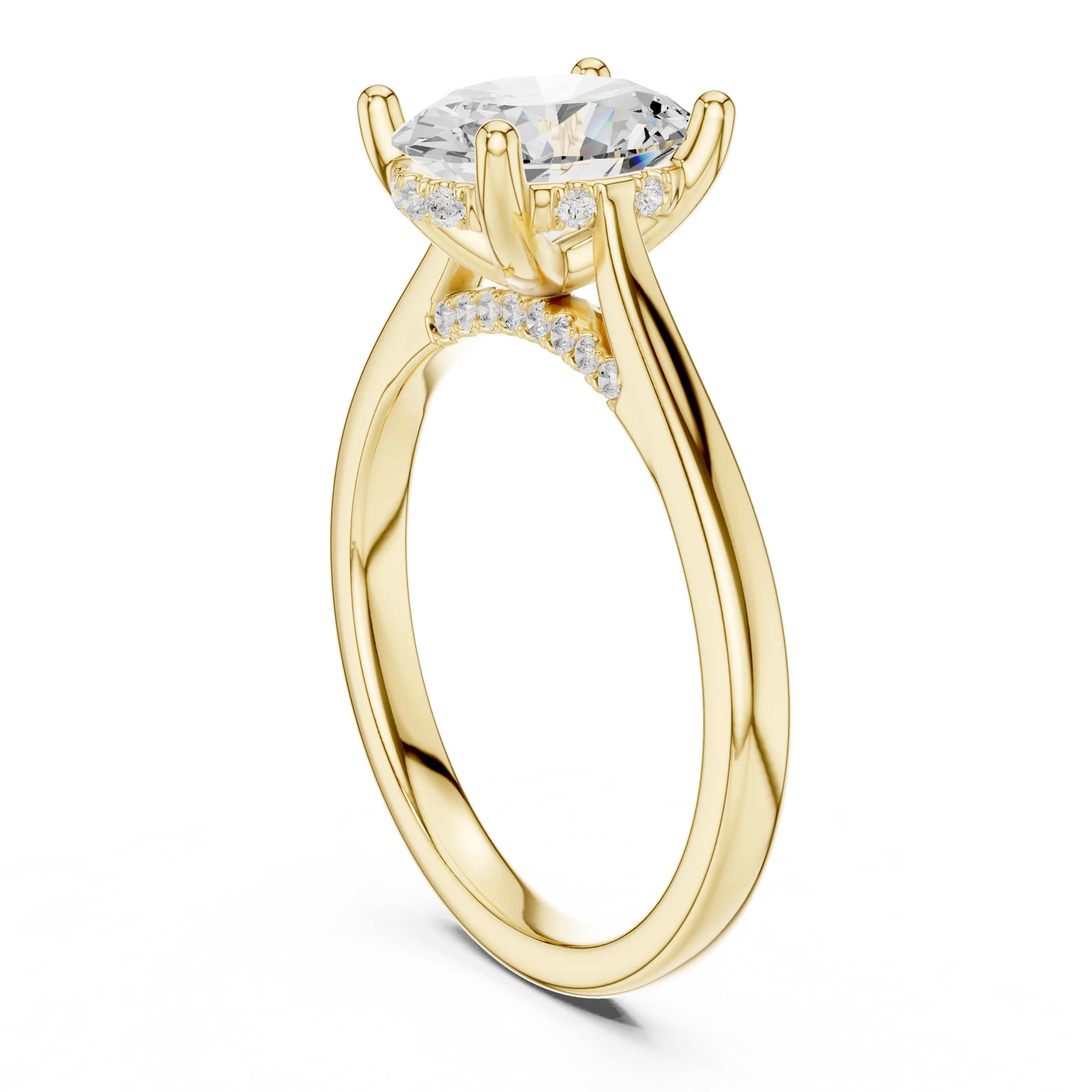 Back view of yellow gold oval solitaire ring with plain domed band and lab-grown diamond – Australia