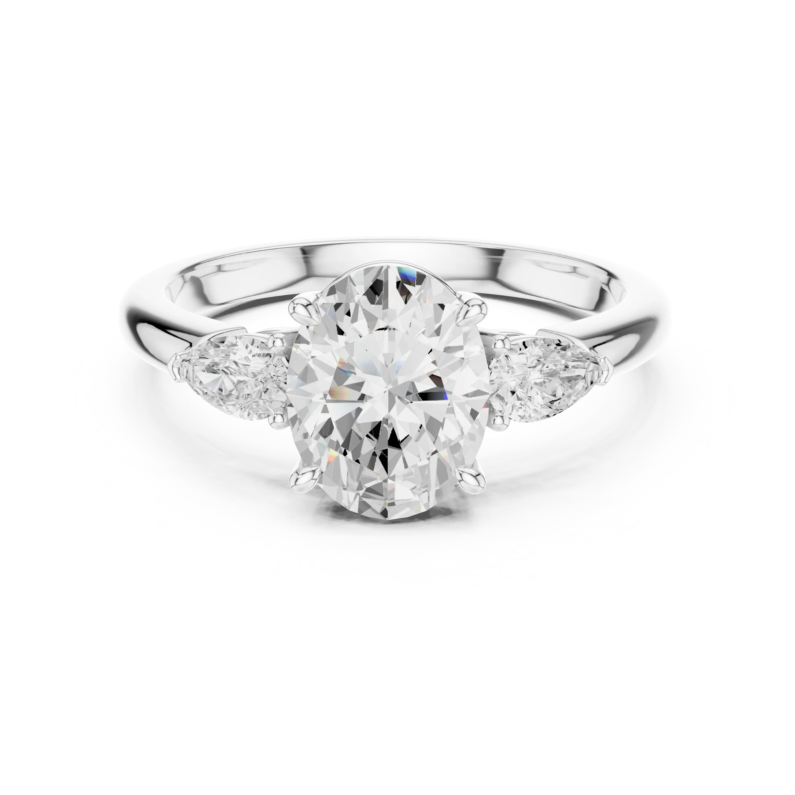 Oval three-stone ring in white gold with pear side stones and lab-grown diamond – Australia