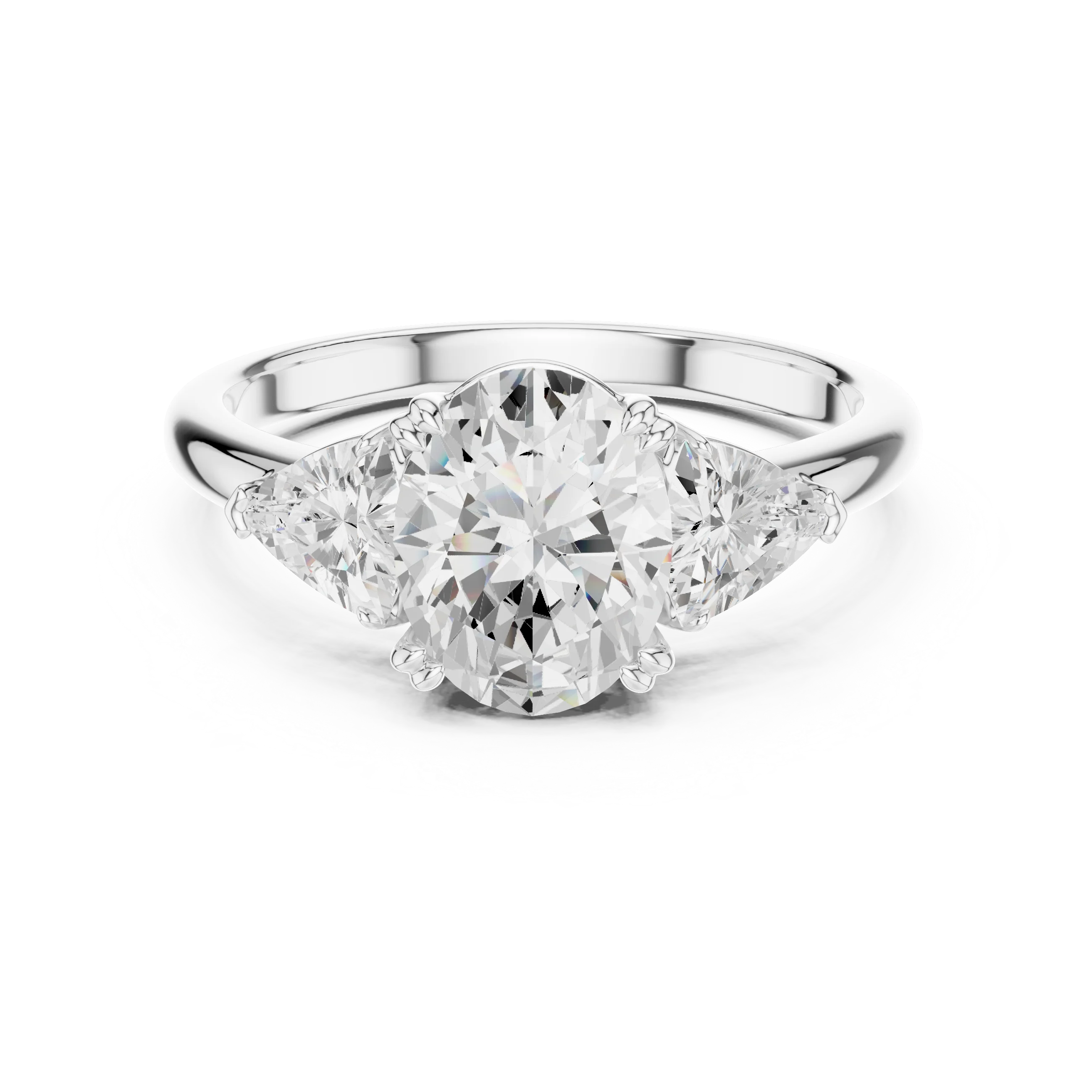 Oval three-stone ring in white gold with trillion cut side stones and lab-grown diamond – Australia