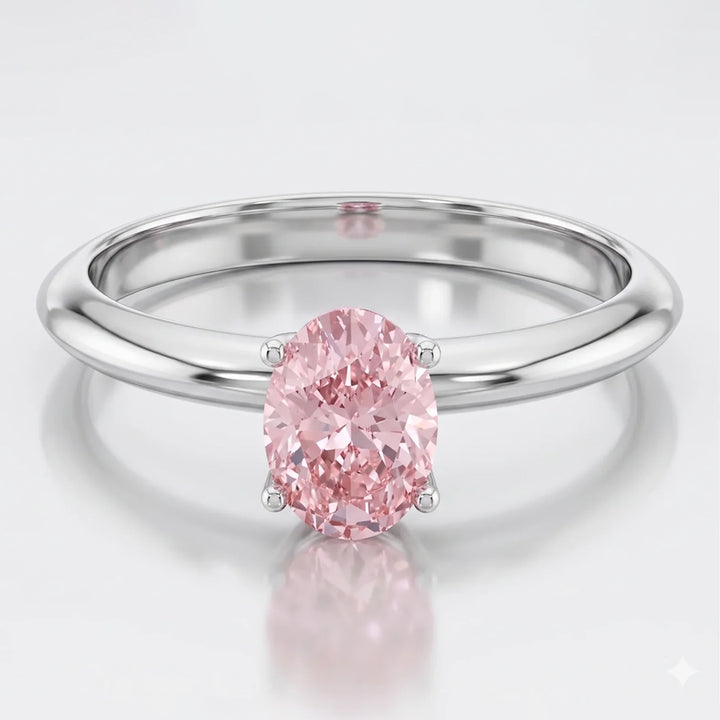 Pink 1ct Oval Cut Diamond Solitaire Engagement Ring