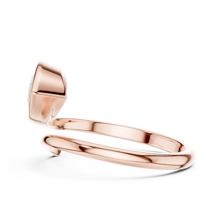 Pear cut diamond open wrap ring in rose gold with lab-grown diamond side view