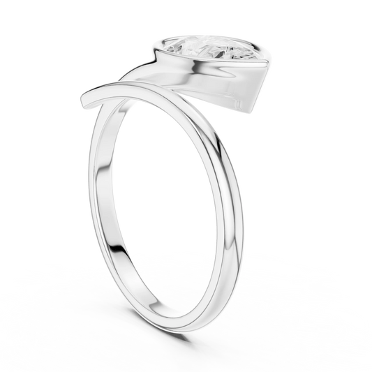 Pear cut diamond open wrap ring in white gold with lab-grown diamond Back side view