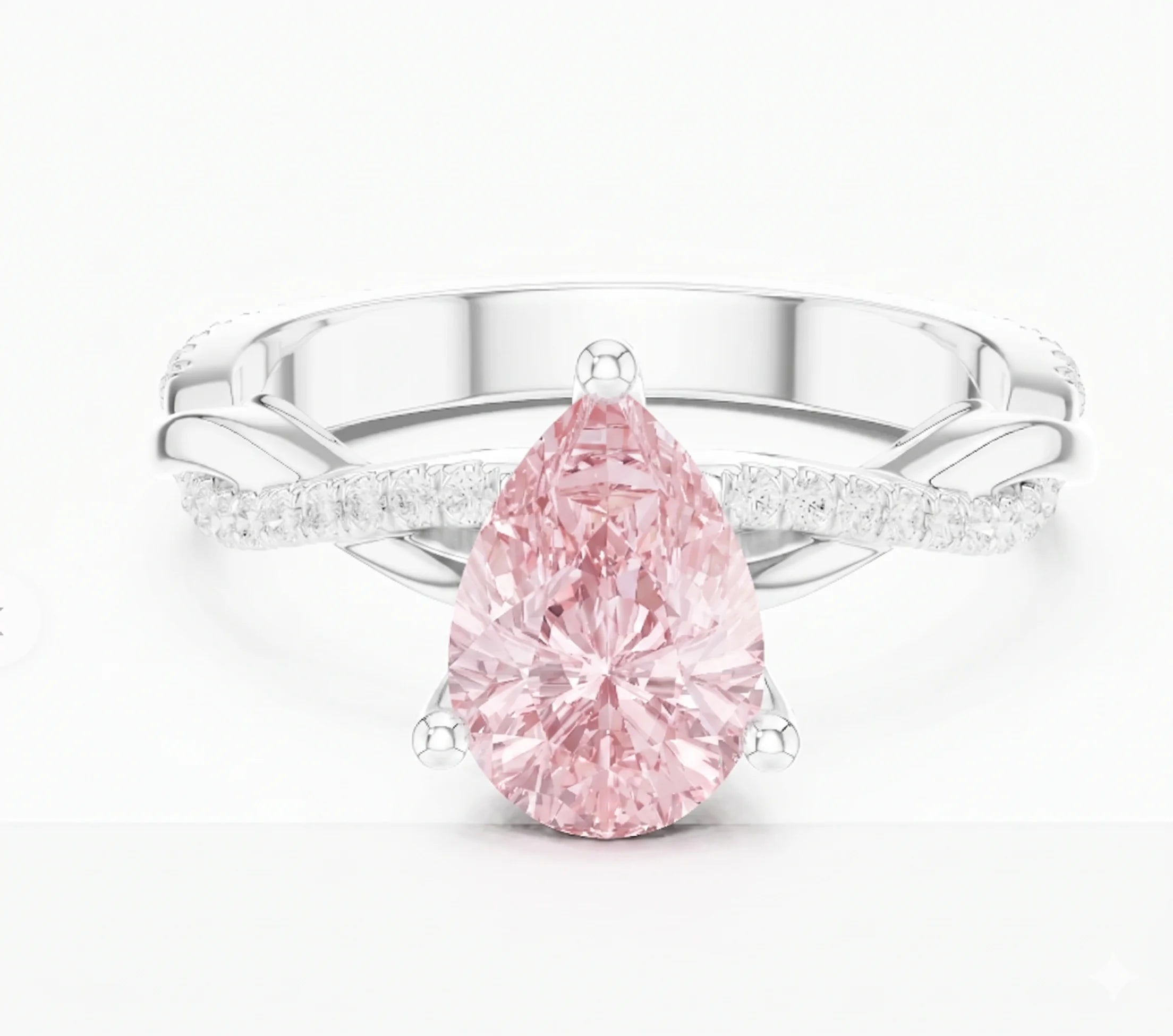 Pear cut solitaire engagement ring with pink lab-grown diamond in white gold – Australia

