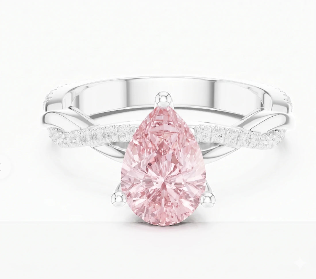 Pear cut solitaire engagement ring with pink lab-grown diamond in white gold – Australia

