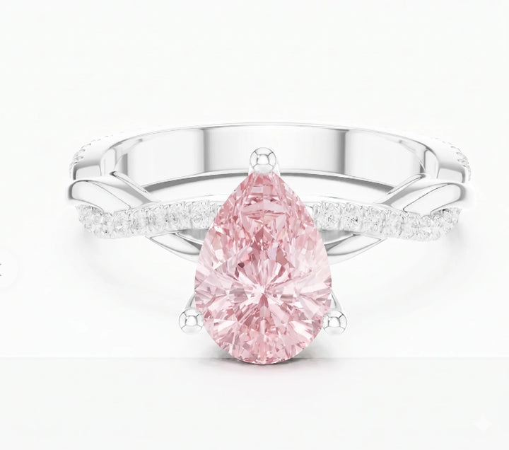 Pear cut solitaire engagement ring with pink lab-grown diamond in white gold – Australia

