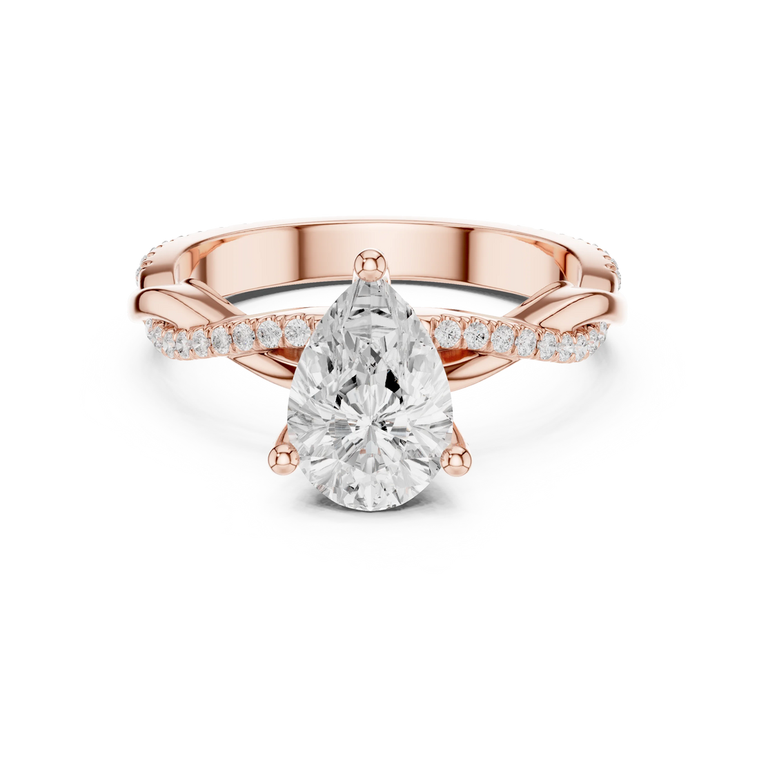 Pear diamond ring in rose gold with twisted vine pave band and lab-grown diamond – Australia