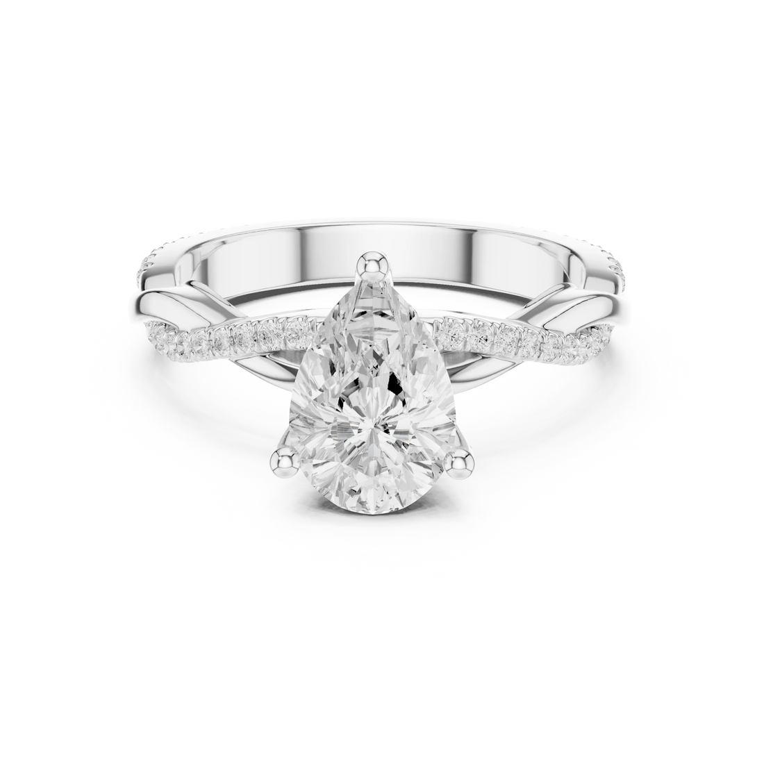 Pear diamond ring in white gold with twisted vine pave band and lab-grown diamond – Australia