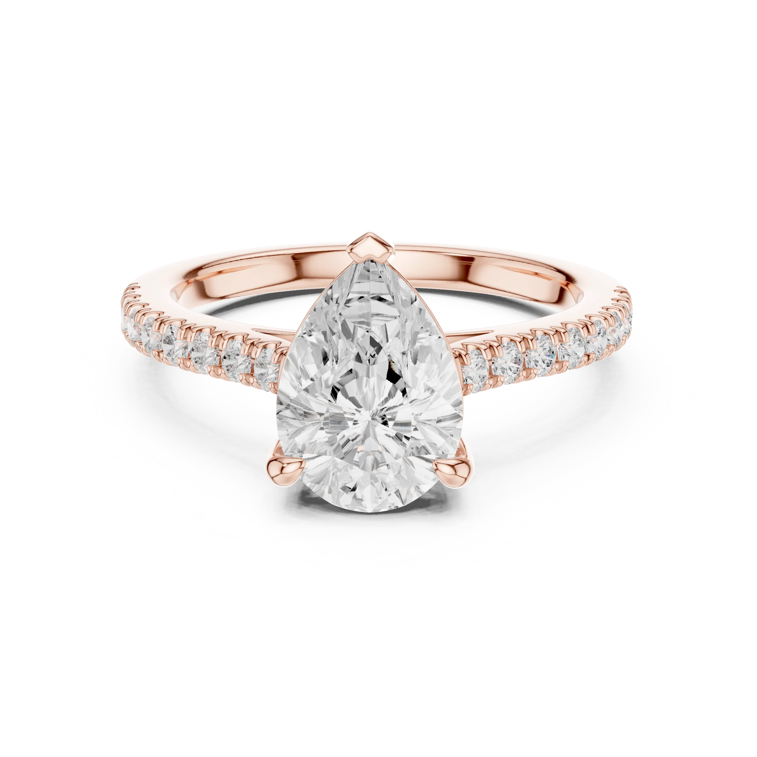 Pear halo engagement ring with pavé diamond band in rose gold, lab grown diamond, Australia DFE