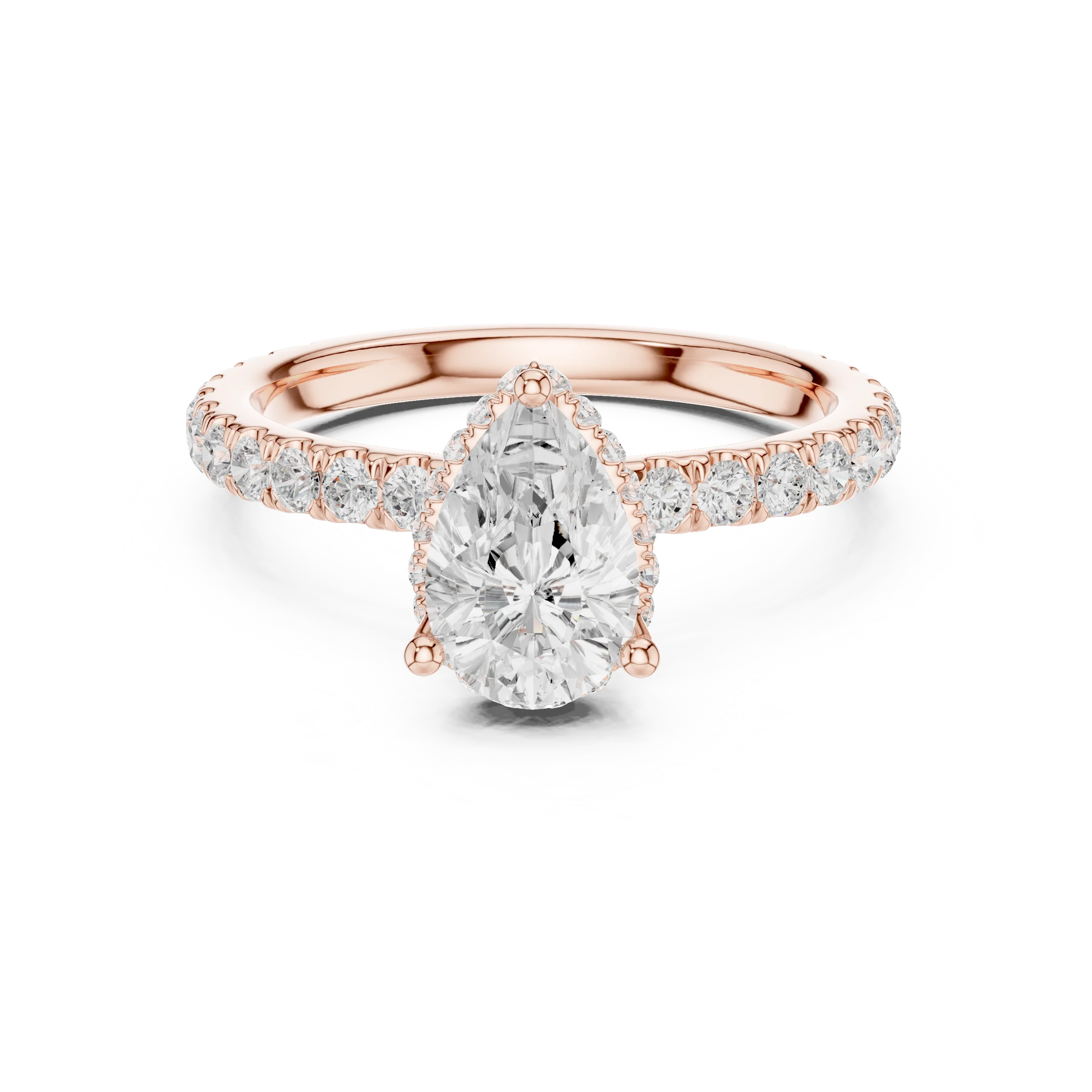 Pear hidden halo ring in rose gold with pave diamond band and lab-grown diamond – Australia