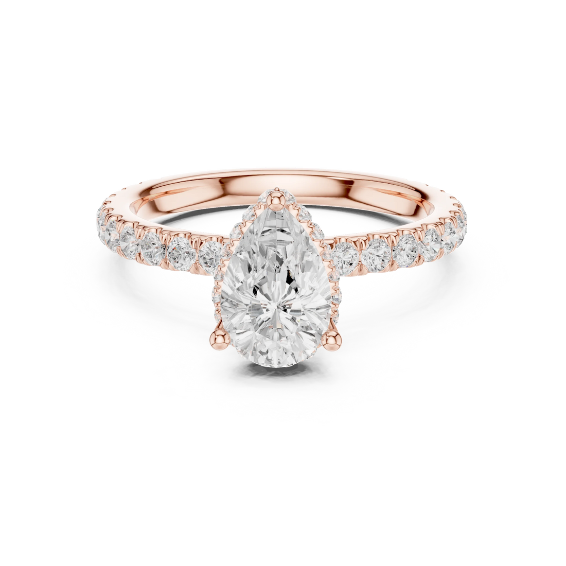 Pear hidden halo ring in rose gold with pave diamond band and lab-grown diamond – Australia