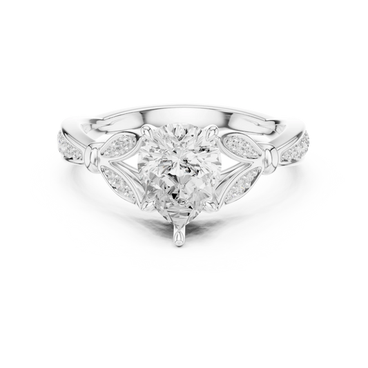 Pear solitaire ring in white gold with floral milgrain pave band and lab-grown diamond – Australia