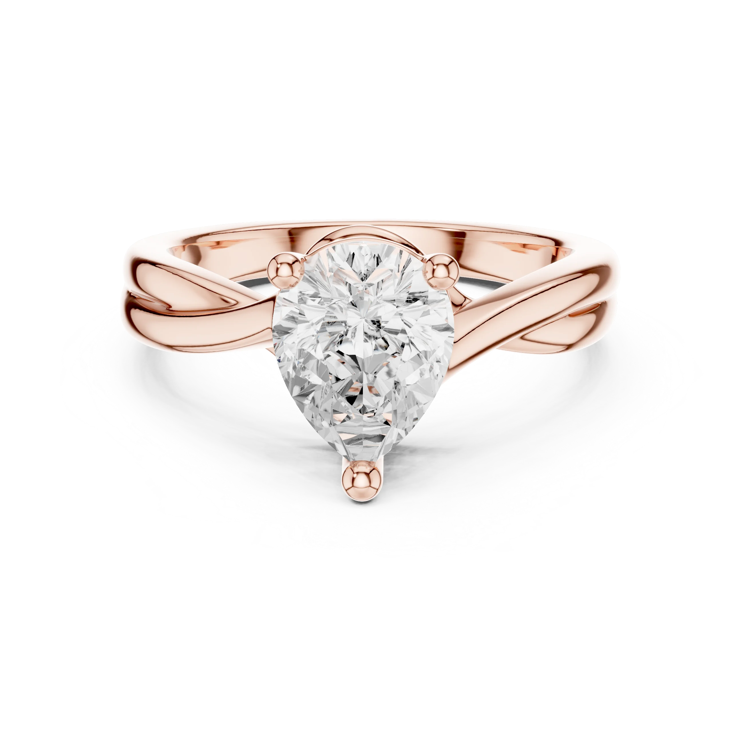 Lab-grown pear cut solitaire ring in rose gold with twisted band design