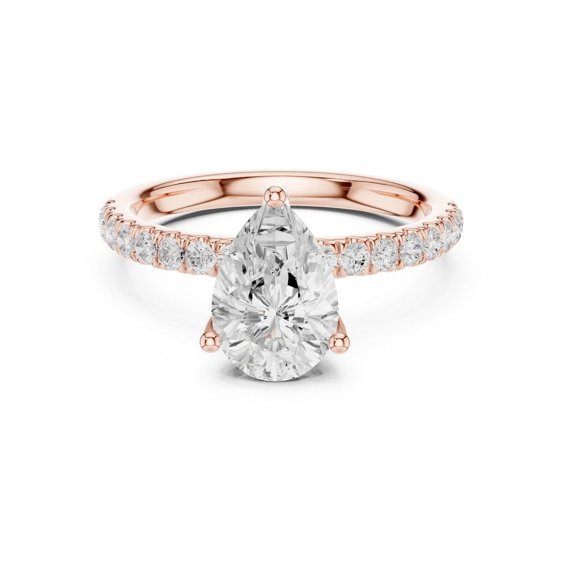 Pear solitaire ring in rose gold with pave diamond band and lab-grown diamond – Australia