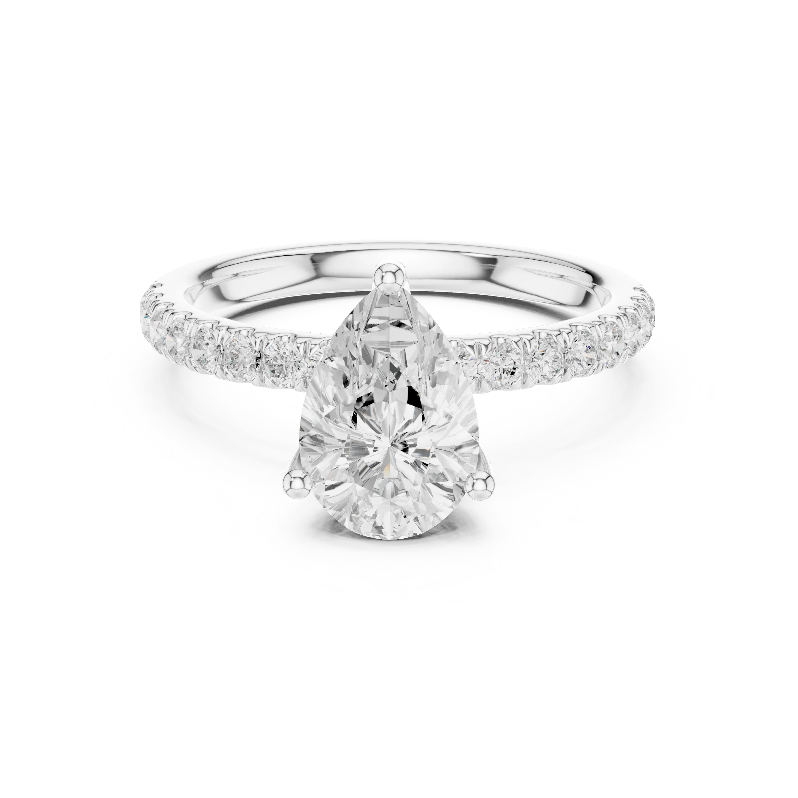 Pear solitaire ring in white gold with pave diamond band and lab-grown diamond – Australia