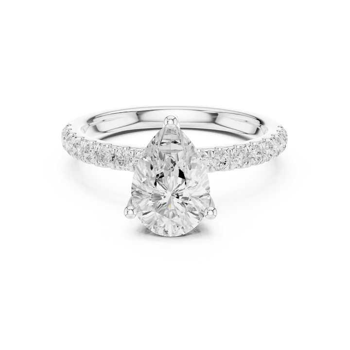 Pear solitaire ring in white gold with pave diamond band and lab-grown diamond – Australia