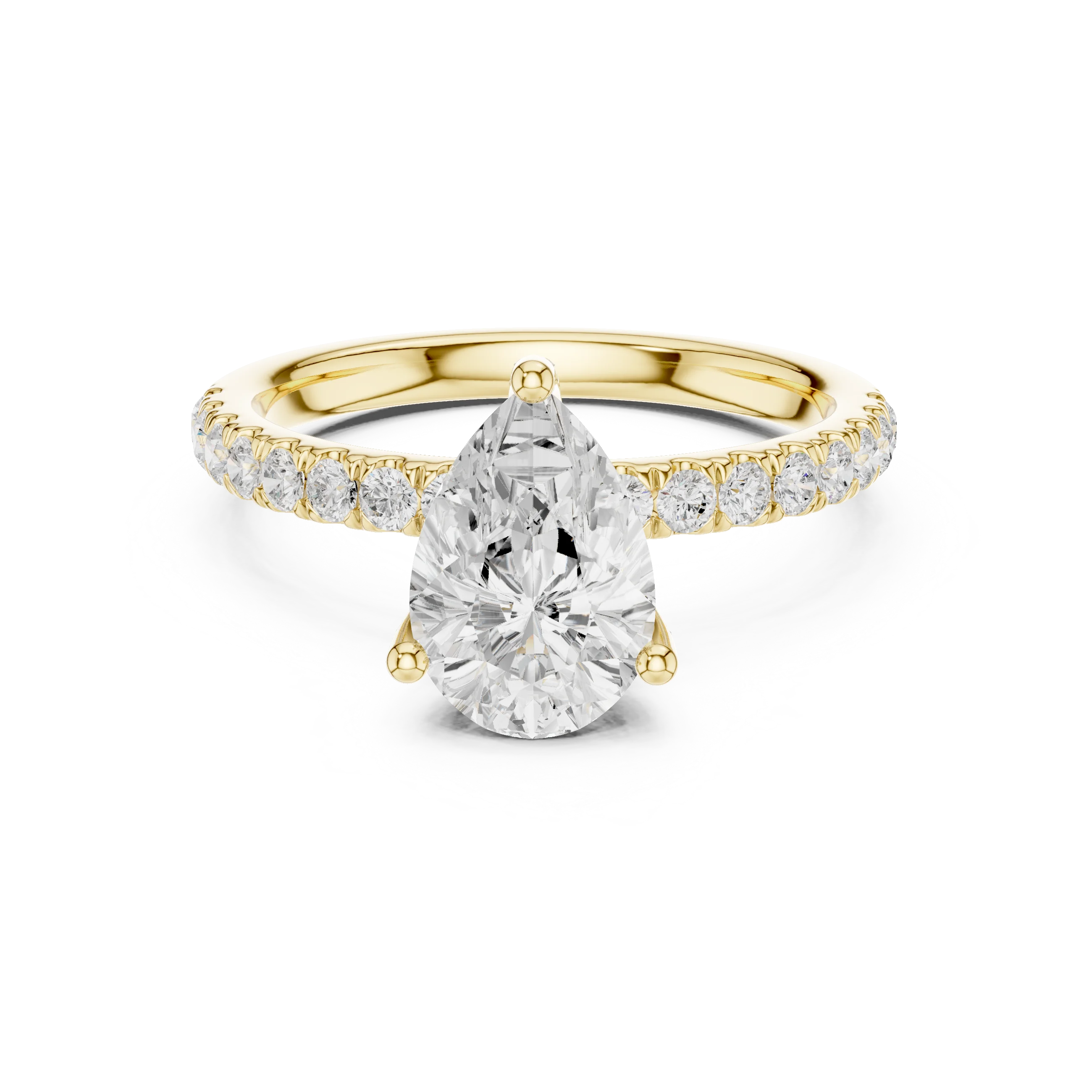 Pear solitaire ring in yellow gold with pave diamond band and lab-grown diamond – Australia