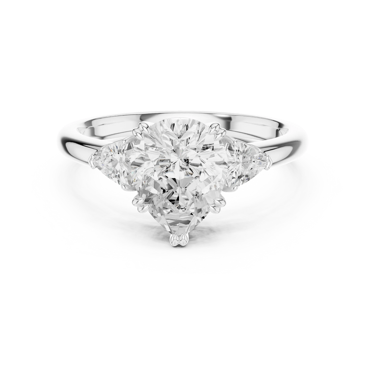 Pear three-stone ring in white gold with half-moon side stones and lab-grown diamond – Australia