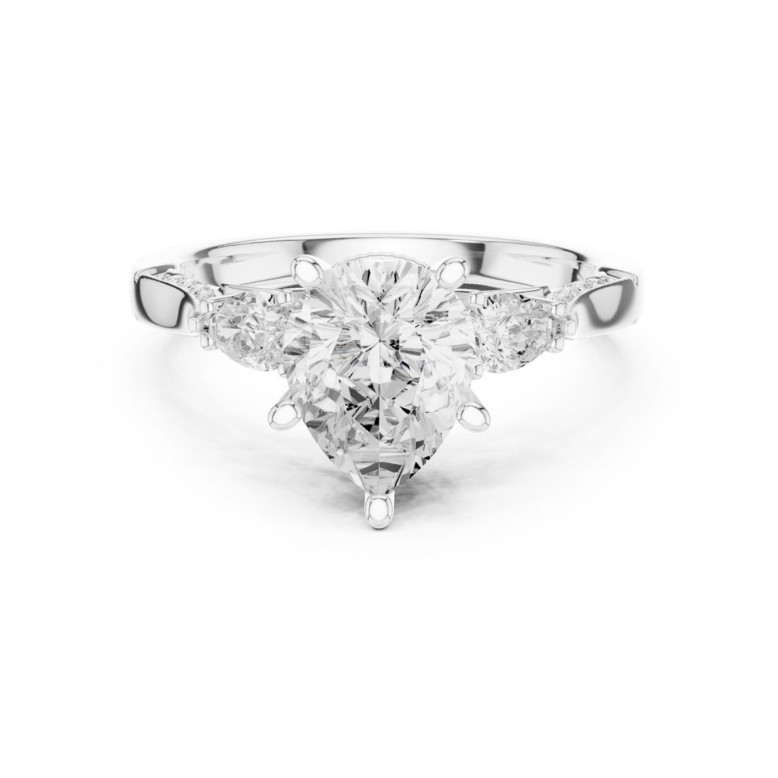 Pear three stone ring in white gold with pear side stones, accent band and lab-grown diamonds – Australia