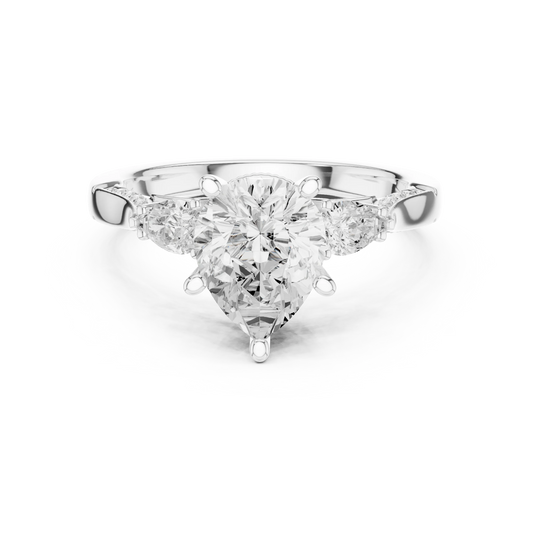 Pear three stone ring in white gold with pear side stones, accent band and lab-grown diamonds – Australia