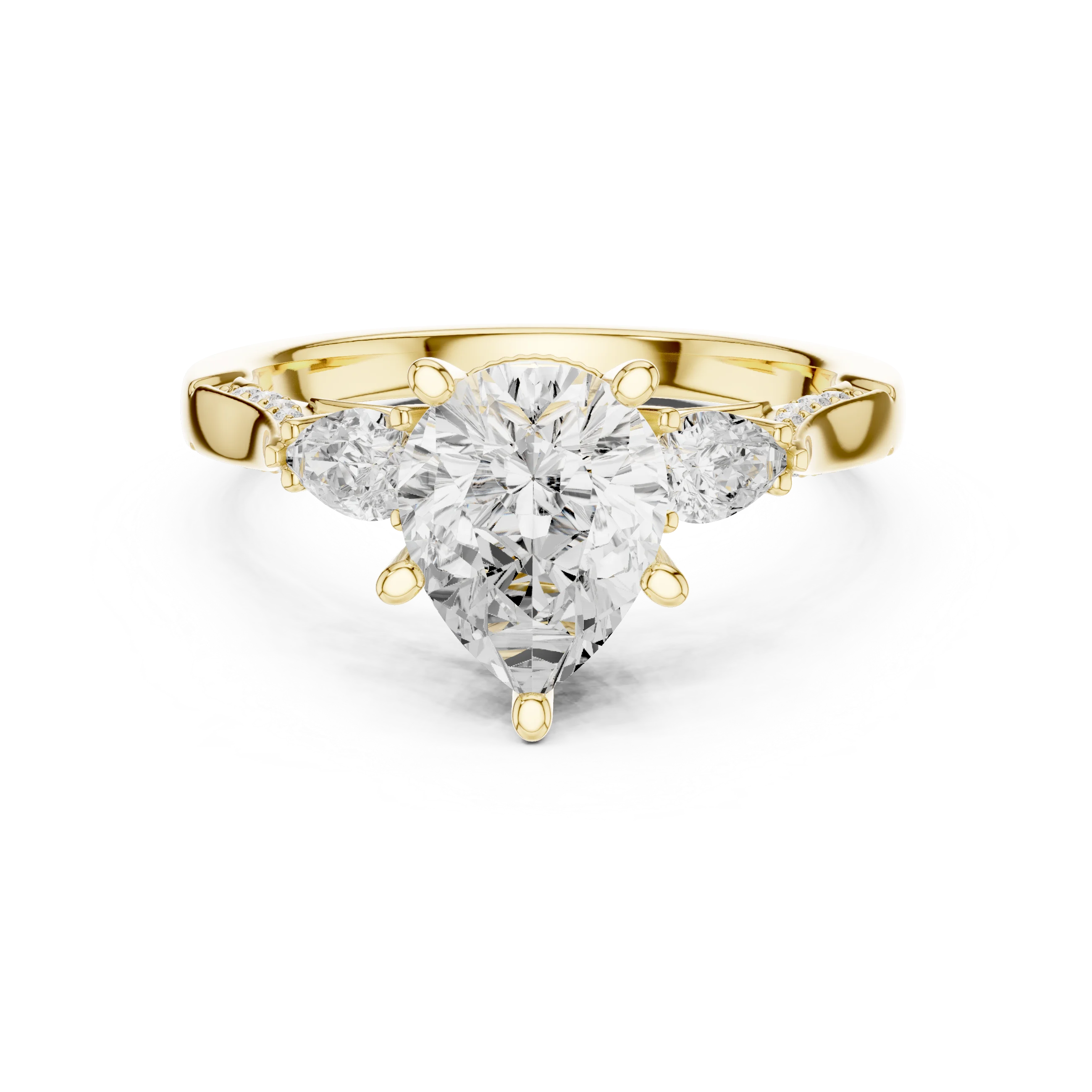 Pear three stone ring in yellow gold with pear side stones, accent band and lab-grown diamonds – Australia