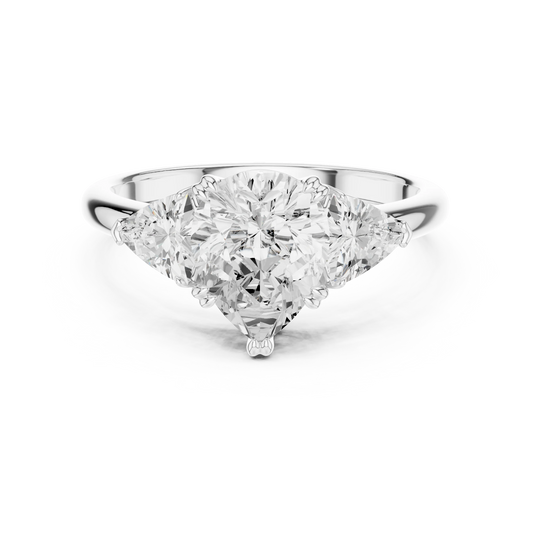 Pear three-stone ring in white gold with trillion cut side stones and lab-grown diamond – Australia