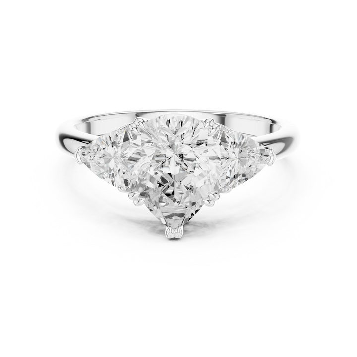 Pear three-stone ring in white gold with trillion cut side stones and lab-grown diamond – Australia