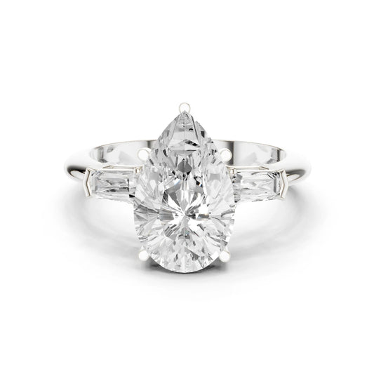 Lattice Pear Diamond Three-Stone Ring
