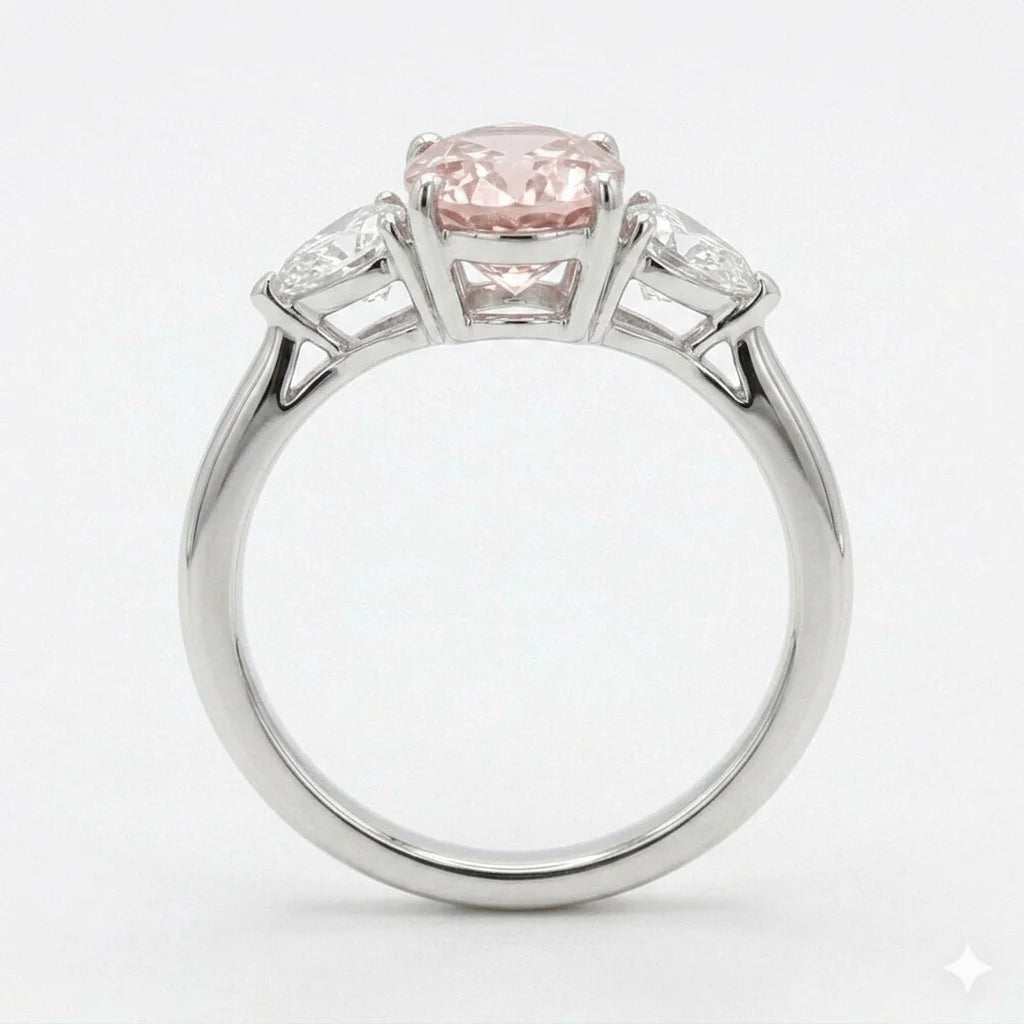 Back view of pink marquise cut three stone diamond ring with pear side stones in white gold with lab-grown diamonds – Australia