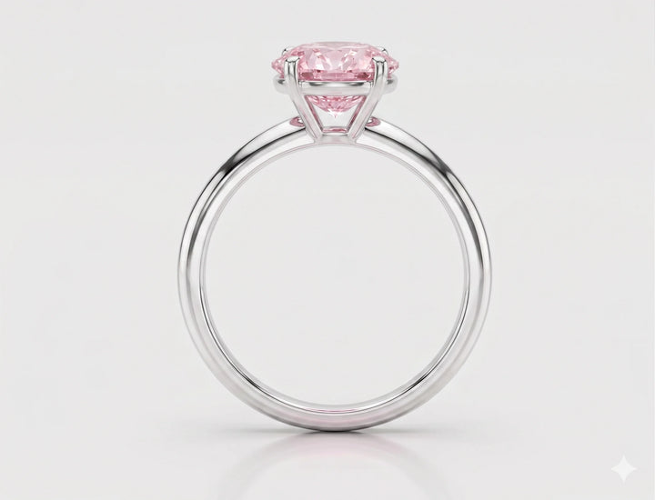 Back view of white gold pink oval cut diamond solitaire engagement ring with lab-grown diamond – Australia

