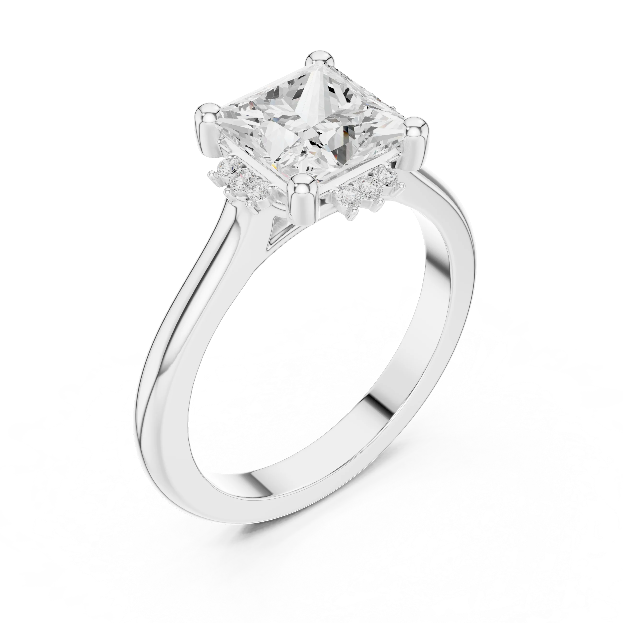 Front view of white gold princess cluster ring with lab-grown diamond – Australia
