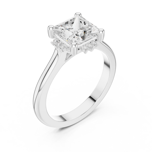 Front view of white gold princess cluster ring with lab-grown diamond – Australia