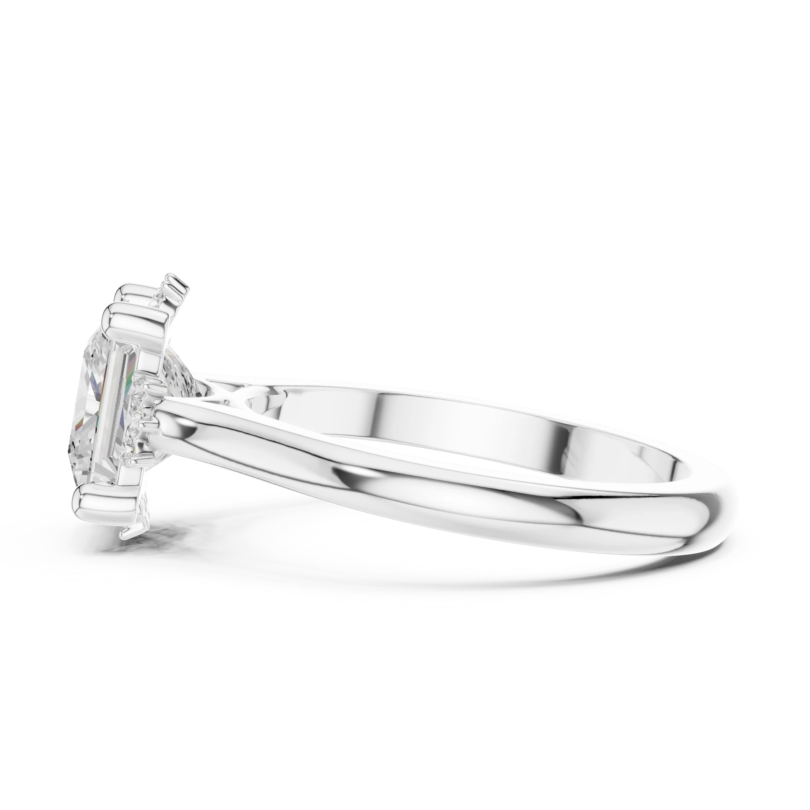 Side view of white gold princess cluster ring with lab-grown diamond – Australia