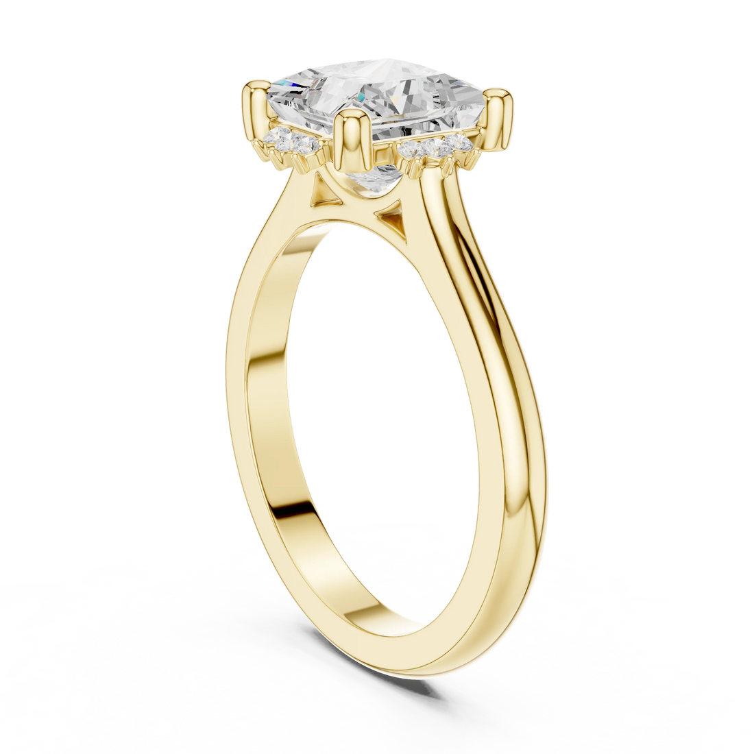 Back side view of yellow gold princess cluster ring with lab-grown diamond – Australia